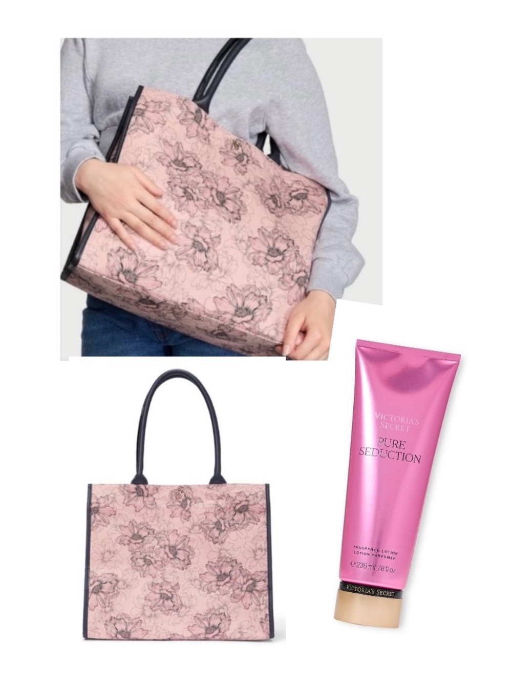 Victoria’s Secret Floral Tote Bag and Lotion
